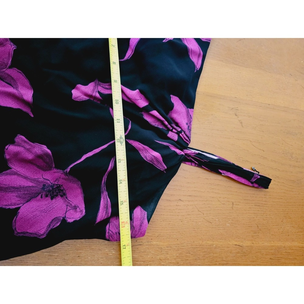 Evan Picone floral dress size 12 fuchsia black asymmetrical midi ruffle hem - Picture 7 of 9